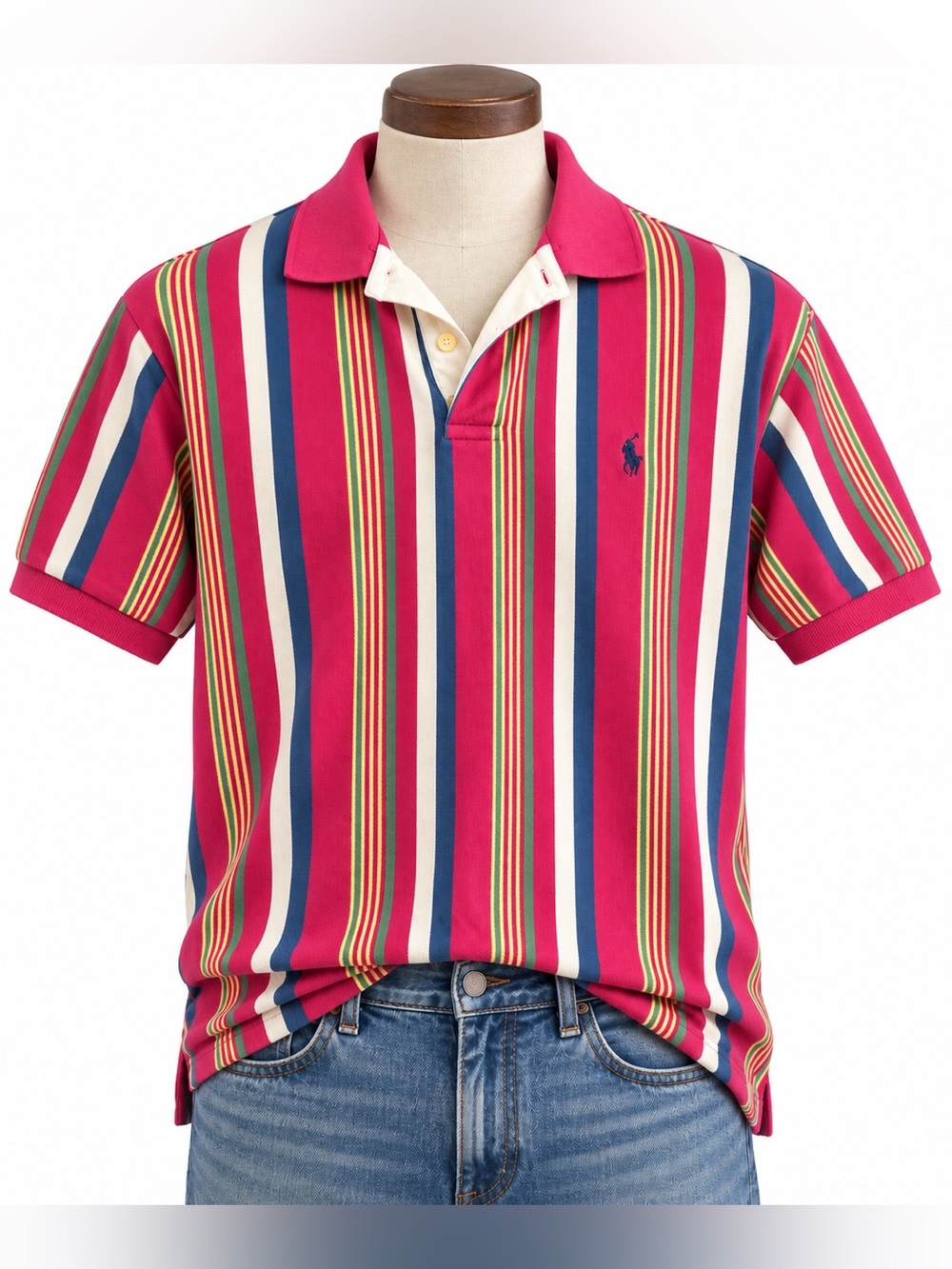 Vintage Polo Ralph Lauren Pink Multicolor Striped Shirt Made in USA size large